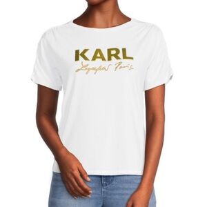 Karl Lagerfeld Paris Womens White Ruched Cotton Graphic T-Shirt Top Size XL